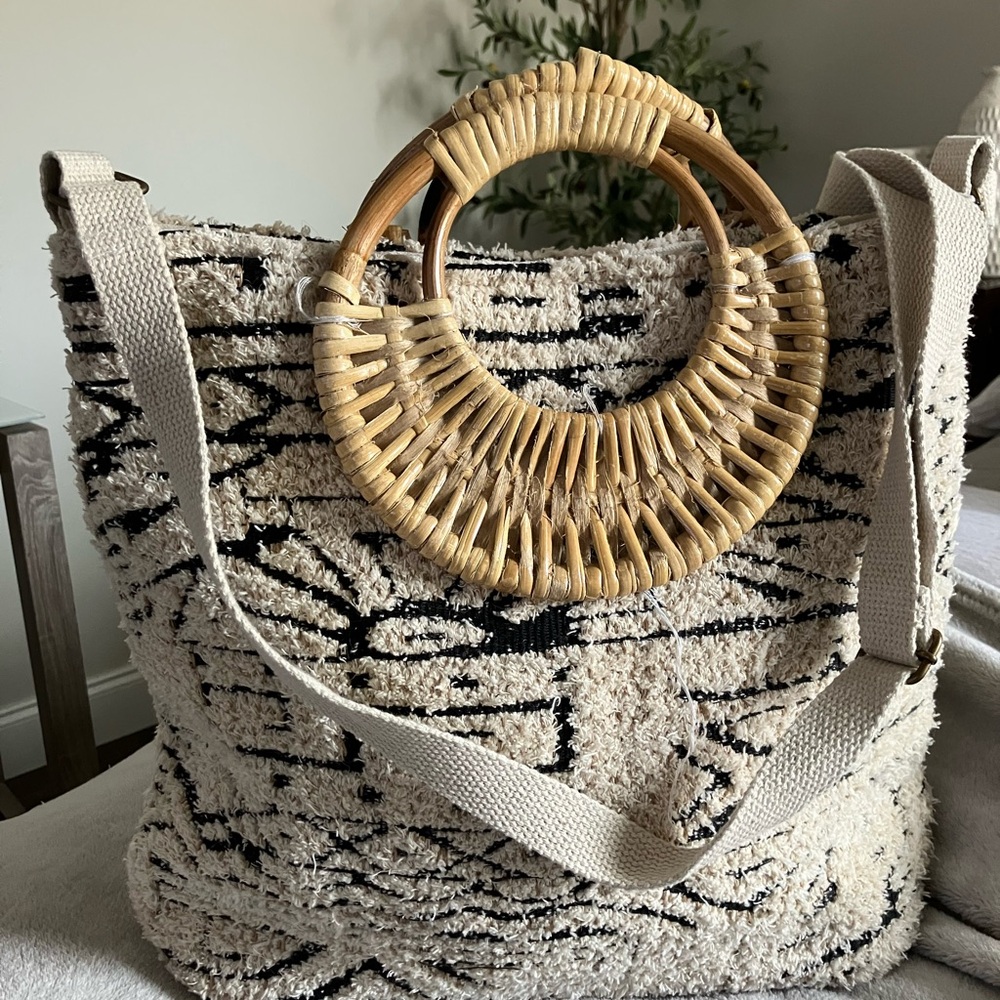 Boho Chic Cream and Black Tote Bag